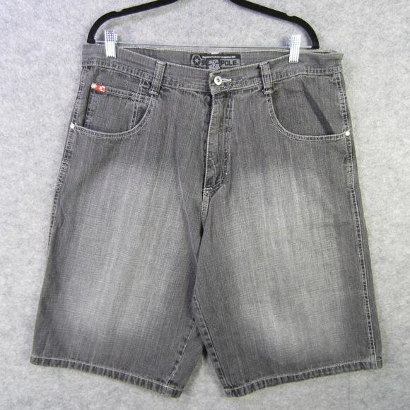 Southpole Denim Shorts Mens 38 Gray Black Wash Jean 5-Pocket Zip Fly Streetwear - Picture 1 of 9